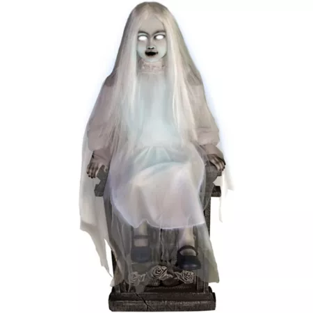 Haunted Hill Farm 48 in Darcy the Tombstone Sitting Girl by Tekky Halloween Animatronic Talking Plug-in or Battery Halloween Animatronics