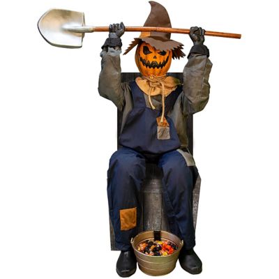 Haunted Hill Farm Smiling Jack the Shovel-Wielding Sitting Scarecrow by Tekky