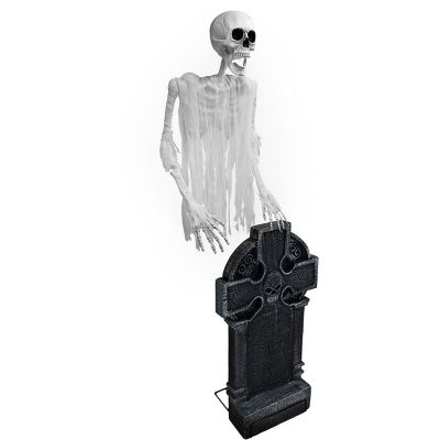 Image showing  69 in. Floating Skeleton Ghost Over Tombstone by Tekky Halloween Animatronic