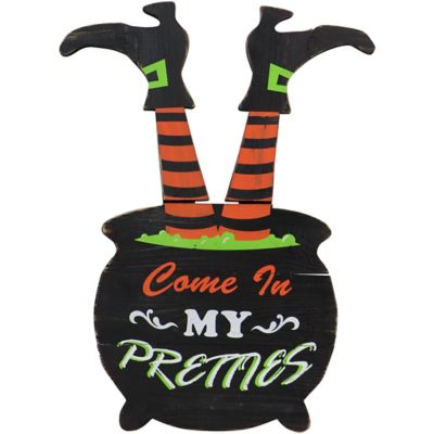 Haunted Hill Farm 24 in. Come In My Pretties Witch's Cauldron Funny Wood Yard Stake for Halloween Decoration