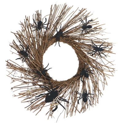 Haunted Hill Farm 20 in. Battery-Operated Natural Twig Wreath with LED Lights