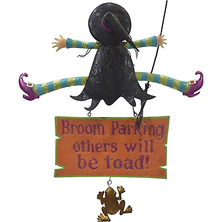 Haunted Hill Farm 31 in. Broom Parking Others Will Be Toad Funny Halloween Sign with Crashing Witch for Door or Wall Hanging