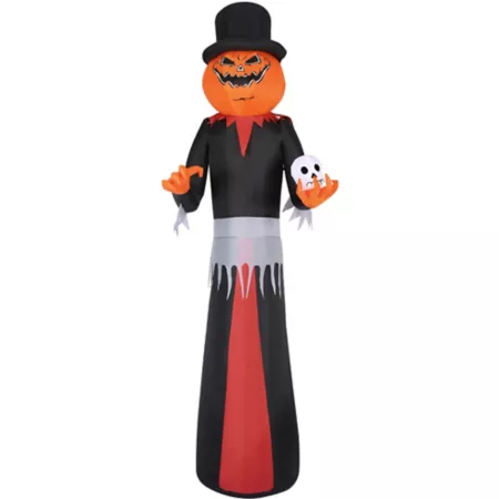 Haunted Hill Farm 12 Feet Tall Pre-Lit Inflatable Jack-O-Lantern Man with Top Hat and Skull Halloween Inflatables