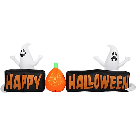Haunted Hill Farm 8 ft. Wide Pre-lit Inflatable Happy Halloween Sign