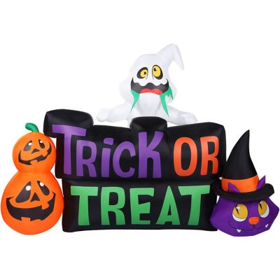 Haunted Hill Farm 8 ft. Pre-Lit Trick or Treat Sign Inflatable Halloween Decoration