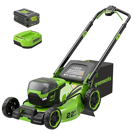 Greenworks 60V 22-in Brushless Cordless Battery Walk-Behind Push Lawn Mower, 5.0 Ah Battery & Charger