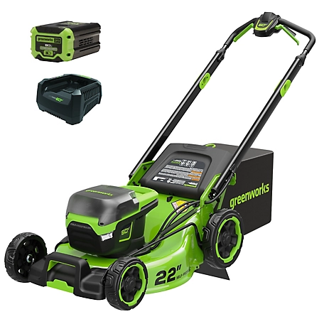 Greenworks 60V 22-in. Brushless Cordless Battery Walk-Behind Self-Propelled Push Lawn Mower, 8.0Ah Battery & Charger