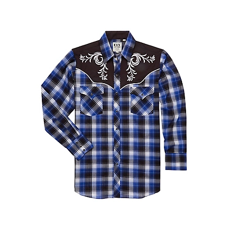 Ely Cattleman Long Sleeve Retro Plaid With Scroll Embroidery