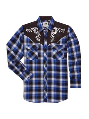 Ely Cattleman Long Sleeve Retro Plaid With Scroll Embroidery