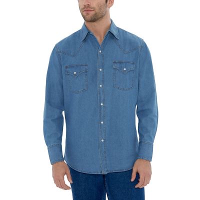 Image showing  Men's Washed Denim Long-Sleeve Snap-Front Shirt