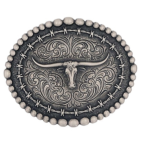 Montana Silversmiths Rustic Barbed Wire Longhorn Buckle, A972S