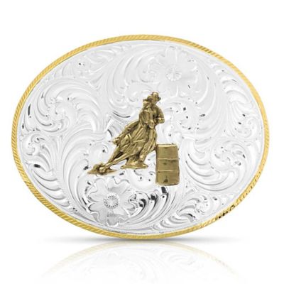 Montana Silversmiths Petite Two-Tone Engraved Buckle with Barrel Racer, 5007-649