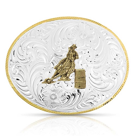 Montana Silversmiths Petite Two-Tone Engraved Buckle with Barrel Racer, 5007-649