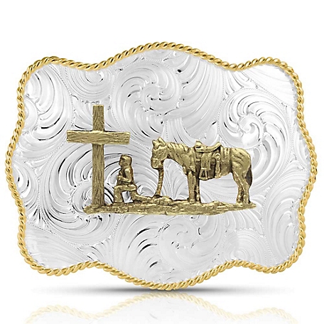 Montana Silversmiths Bold Engraved Scalloped Buckle With Christian Cowboy, 50510-731L
