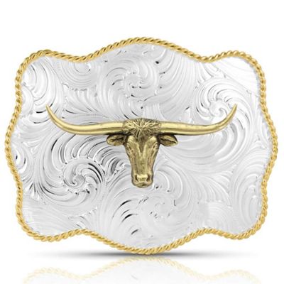 Montana Silversmiths Bold Engraved Scalloped Buckle With Longhorn, 50510-767H