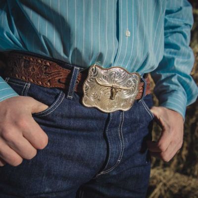 Image showing  Bold Engraved Scalloped Buckle With Longhorn, 50510-767H