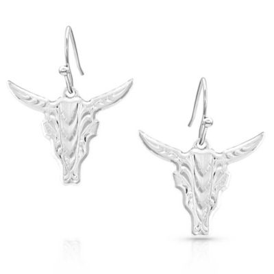 Montana Silversmiths Chiseled Steer Head Earrings, ER5397