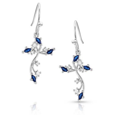 Montana Silversmiths Blue Crystal Cross Earrings, ER5522