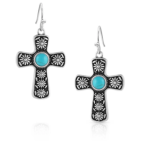 Montana Silversmiths Bold in Faith Turquoise Cross Earrings, ER5525