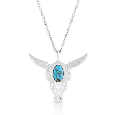 Montana Silversmiths Chiseled Steer Head Turquoise Necklace, NC5397