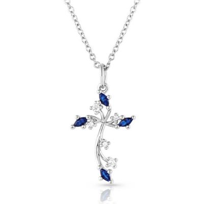 Montana Silversmiths Blue Crystal Cross Necklace, NC5522