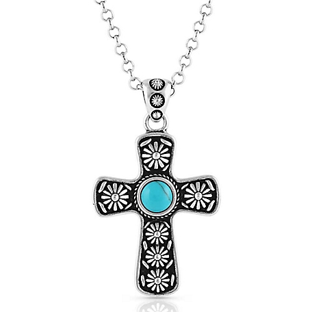 Montana Silversmiths Bold in Faith Turquoise Cross Necklace, NC5525