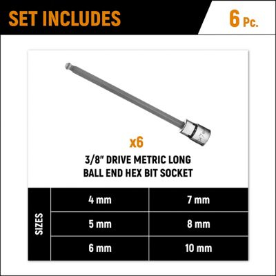Image showing  3/8 in. Drive Metric Hex Bit Socket Set, 6 pc.