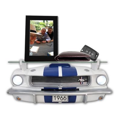 Carroll Shelby 966 Carroll Shelby GT350 Floating Shelf, White with Blue Stripes, Working LED Headlights
