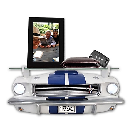 Carroll Shelby 966 Carroll Shelby GT350 Floating Shelf, White with Blue Stripes, Working LED Headlights