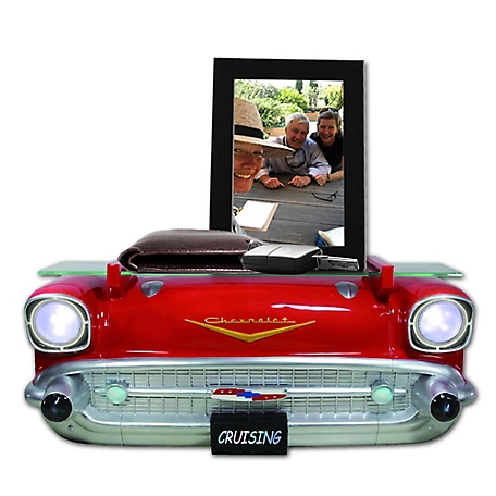 Chevrolet 1957 Bel Air Car Floating Shelf, Red, with Working LED Headlights