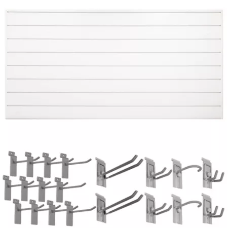 CrownWall 8 ft x 4 ft Garage Organization Slatted Wall Kit with 20 Pieces Locking hook kit white PVC panels Slat Wall Panels