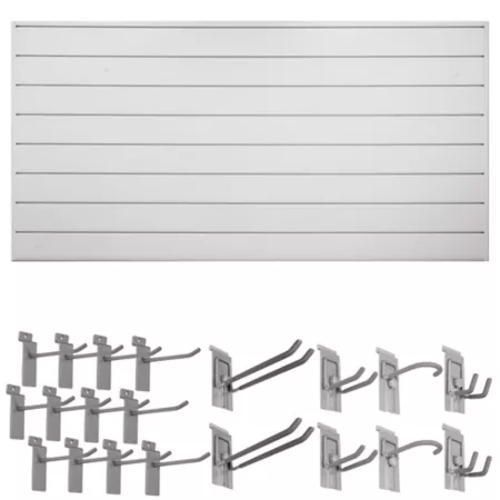 CrownWall 8' x 4' Garage Organization Slat Wall Kit with 20 Pieces Latch Hook Kit Gray Panels Slat Wall Panels