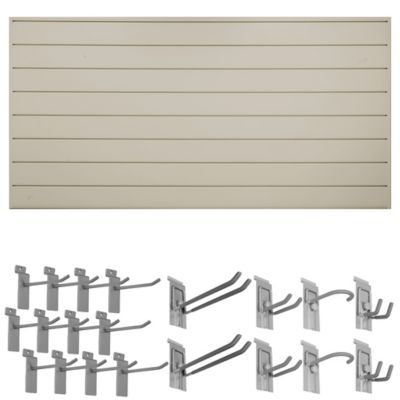 CrownWall 8ft. x 4ft. Garage Organization Slat Wall Bundle with 20pc Locking Hook Kit, Beige Panels