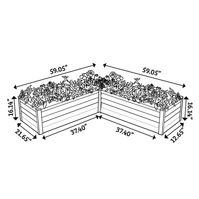 Image showing 7 th The Organic Garden Co. Metal L Garden Bed, 4.9 x 4.9 x 1.3ft., Surfmist