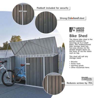 Image showing 9 th ABSCO 7.5 x 2.5ft. Metal Bike Shed, Woodland Gray