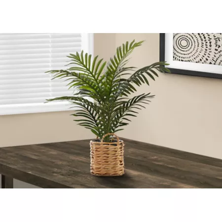 Monarch Specialties 24" Artificial Green Palm Tree in 8" Beige Basket Artificial Plants & Flowers