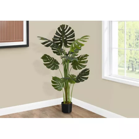 Monarch Specialties 55" Artificial Monstera Plant in 6" Black Pot Artificial Plants & Flowers