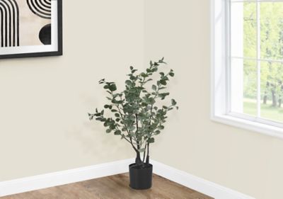 Monarch Specialties 35 in. Artificial Eucalyptus Plant in Black Pot