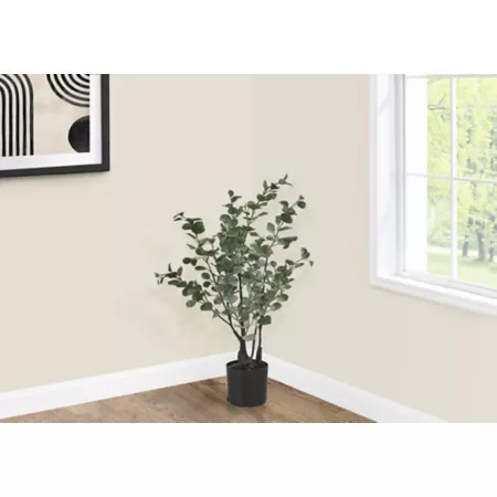 Monarch Specialties 35" Artificial Eucalyptus Plant in Black Pot Artificial Plants & Flowers