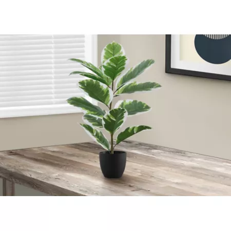 Monarch Specialties 27" Artificial Rubber Tree Plant in 5" Pot Black Artificial Plants & Flowers