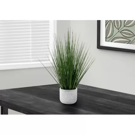 Monarch Specialties 21" Artificial Green Grass Plant in 4" White Cement Pot Artificial Plants & Flowers