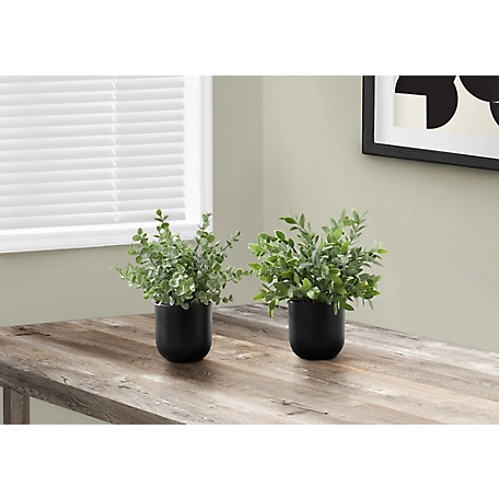 Monarch Specialties 11 in. Artificial Eucalyptus and Grass Plant in 5 in. Pot Set, 2 pc.