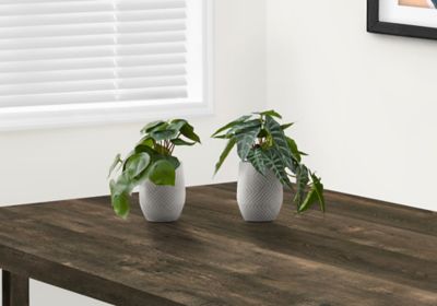 Monarch Specialties 8 in. Artificial Alocasia Plants in 5 in. Gray Pot, 2 pc.