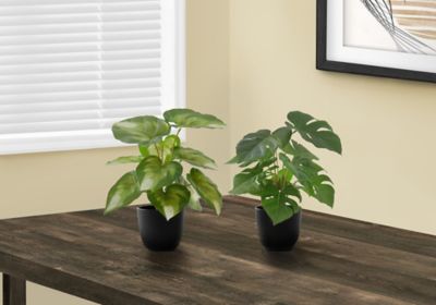 Monarch Specialties 13 in. Artificial Calathea And Monstera Plant in 4 in. Pot Set, 2 pc.