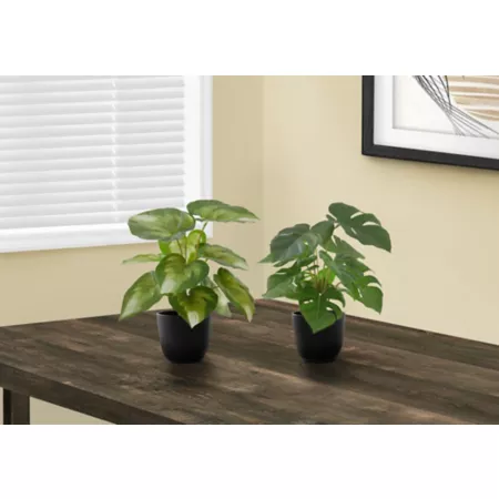 Monarch Specialties 13" Artificial Calathea and Monstera Plant in 4" Pot 2 Pieces Artificial Plants & Flowers