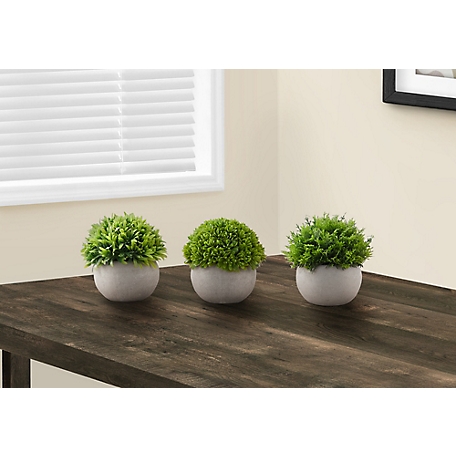Monarch Specialties 5 in. Artificial Green Grass Plant in 3 in. Gray Pot Set, 3 pc.