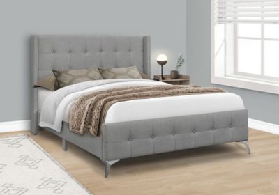 Monarch Specialties Queen Upholstered Bed with Chrome Legs