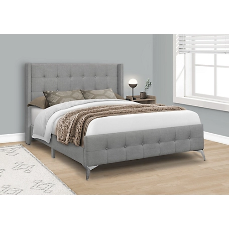 Monarch Specialties Queen Upholstered Bed with Chrome Legs