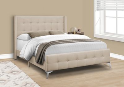 Monarch Specialties Queen Upholstered Bed with Chrome Legs