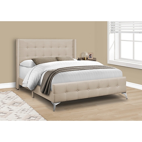 Monarch Specialties Queen Upholstered Bed with Chrome Legs